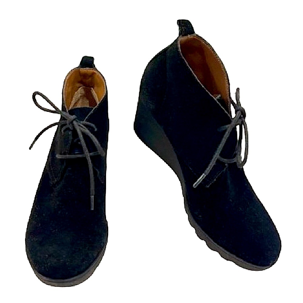 {Donald J. Pliner} Black Suede ‘Makko’ Lace-up Heeled Wedges Ankle Boots Booties